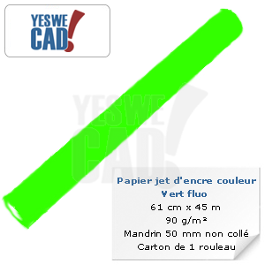 YESWECAD - Rouleau de papier jet d'encre vert fluo - 61 cm x 45m - 90 g/m² - Carton x 1 rouleau