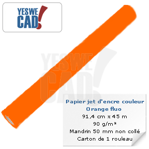 Rouleau de papier jet d'encre orange fluo - 91,4 cm x 45m - 90 g/m²