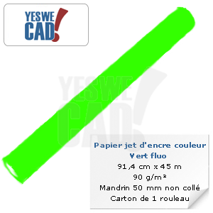 Rouleau de papier jet d'encre vert fluo - 91,4 cm x 45m - 90 g/m²