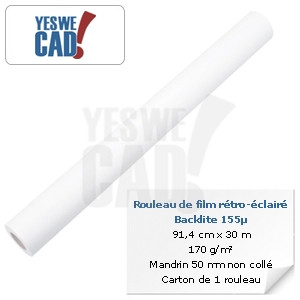 Rouleau de film rétro-éclairé/backlite 155µ - 91,4 cm x 30 m - 170 g/m²