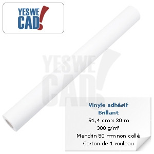 Rouleau de vinyle adhésif brillant - 91,4 cm x 30 m - 300 g/m²