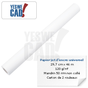 YESWECAD - Rouleau de papier jet d'encre universel - 29,7 cm x 46 m - 120 g/m²