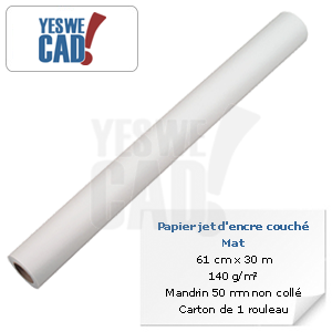 YESWECAD - Rouleau de papier jet d'encre couché mat - 61 cm x 30 m - 140 g/m²