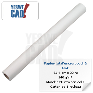 Rouleau de papier jet d'encre couché mat - 91,4 cm x 30 m - 140 g/m²