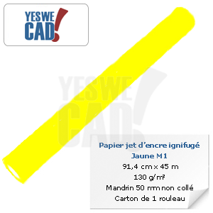 Rouleau de papier jet d'encre ignifugé M1 jaune - 91,4 cm x 45m - 130 g/m²