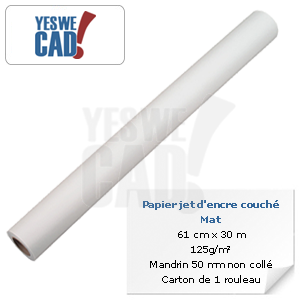 Rouleau de papier jet d'encre couché mat - 61 cm x 30 m - 125 g/m²