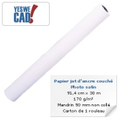 Rouleau de papier jet d'encre couché photo satin - 91,4 cm x 30 m - 190 g/m²
