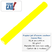 Rouleau de papier jet d'encre jaune fluo - 91,4 cm x 45m - 95 g/m²