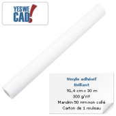 Rouleau de vinyle adhésif brillant - 91,4 cm x 30 m - 300 g/m²