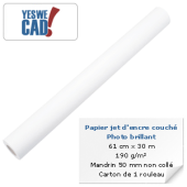 Rouleau de papier jet d'encre couché photo brillant - 152,4 cm x 30 m - 200 g/m²