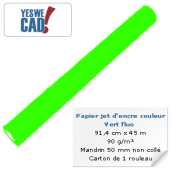 Rouleau de papier jet d'encre vert fluo - 91,4 cm x 45m - 90 g/m²